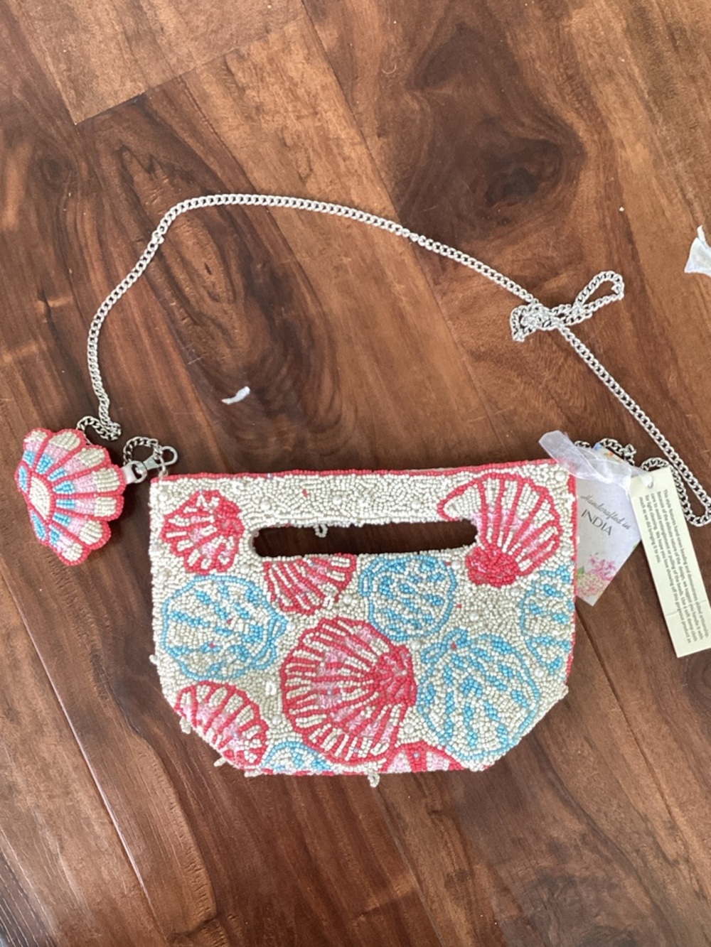 Beaded Seashell Crossbody Bag - Pink & Blue